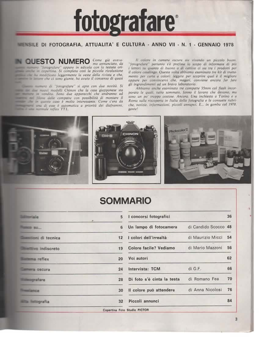 RIVISTA FOTOGRAFARE ANNO VII N 1 GENNAIO 1978 - REFLEX CHINON