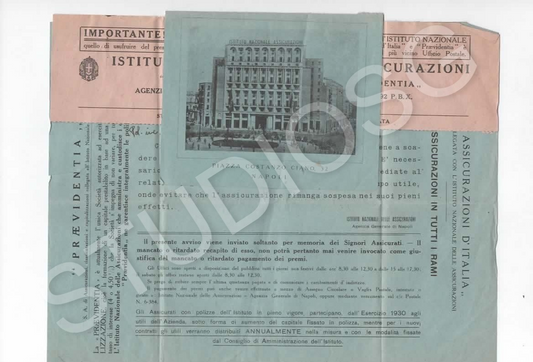 1940 PARASTATALI VIAGGIATA NAPOLI I. N. A. ILLUSTRATO PALAZZO PIAZZA CARITA'