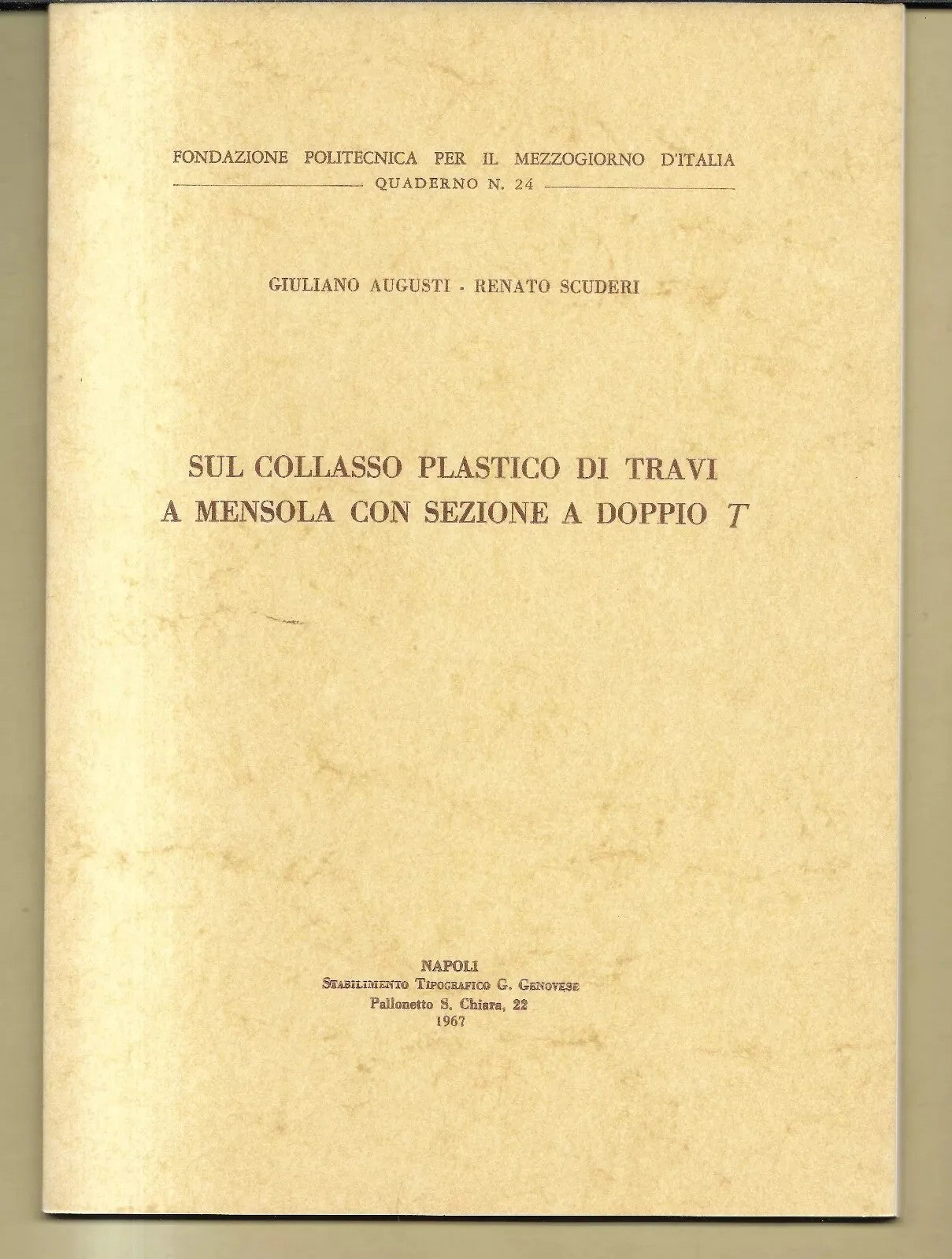Ingegneria Sul Collasso Plastico di Travi a Mensola con Sezione a doppio T 1967