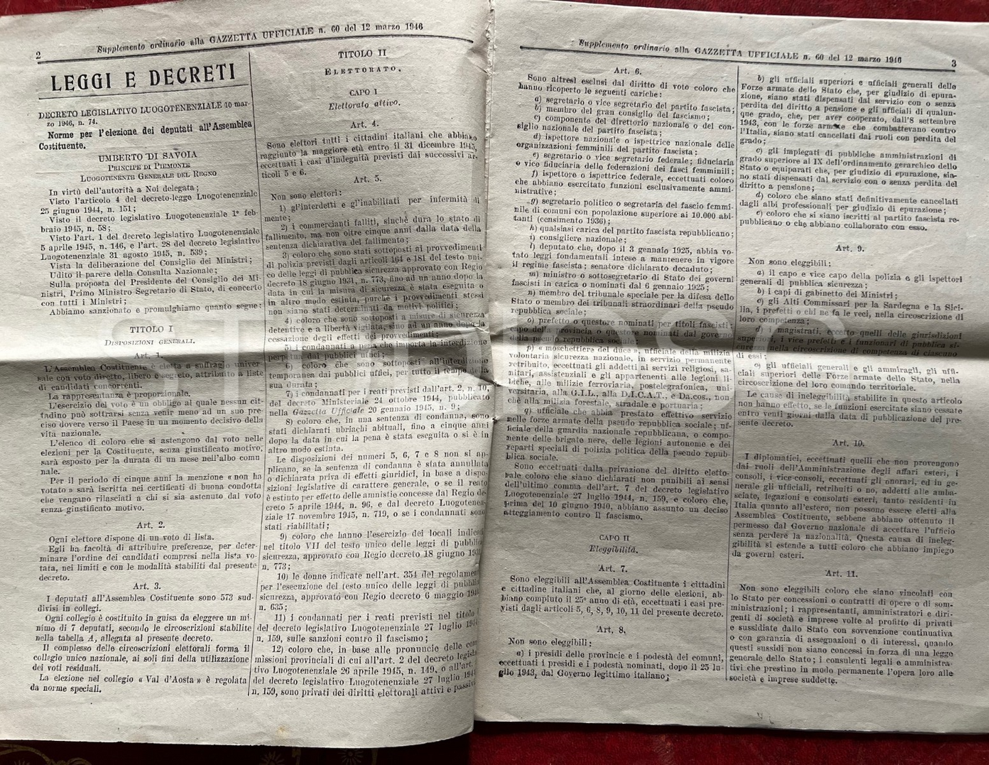 GAZZETTA UFFICIALE 12 MARZO 1946 NORME ELEZIONE DEPUTATI ASSEMBLEA COSTITUENTE