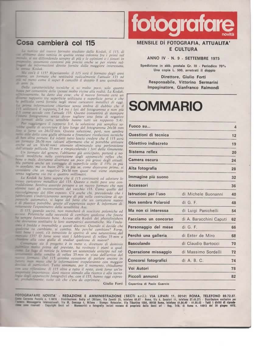 RIVISTA FOTOGRAFARE ANNO IV N 9 SETTEMBRE 1975 - COME SI USA LA REFLEX