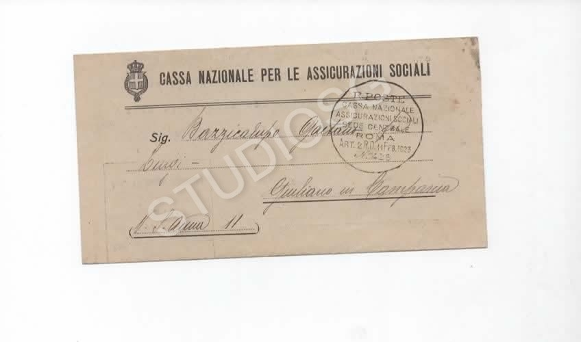1925 PARASTATALI VIAGGIATA CON TIMBRO STORIA POSTALE CASSA NAZIONALE ASSICURAZIO