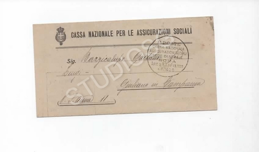 1925 PARASTATALI VIAGGIATA CON TIMBRO STORIA POSTALE CASSA NAZIONALE ASSICURAZIO