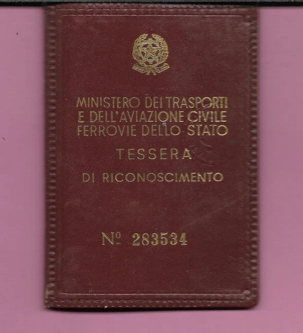 1972 TESSERA DI RICONOSCIMENTO FERROVIE DELLO STATO MINISTERO TRASPORTI