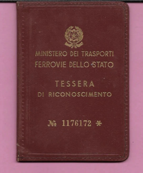 1962 TESSERA DI RICONOSCIMENTO FERROVIE DELLO STATO MINISTERO TRASPORTI