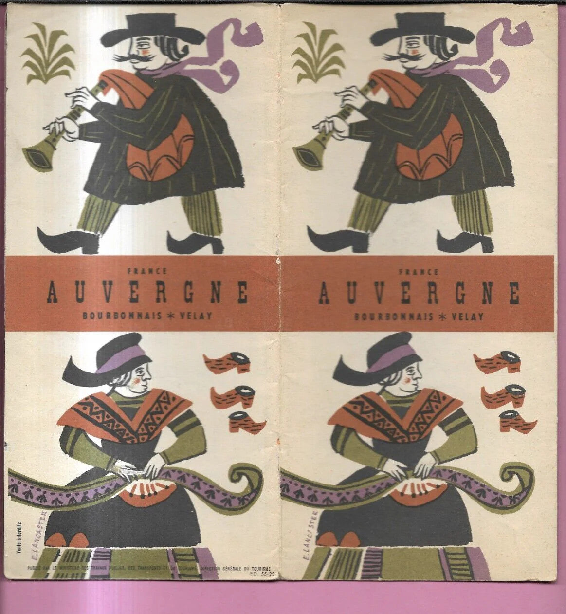 1955 BROCHURE TURISTICA FRANCE AUVERGNE BOUBONNAIS VELAY CARTA, FOTO, ILLUSTRA