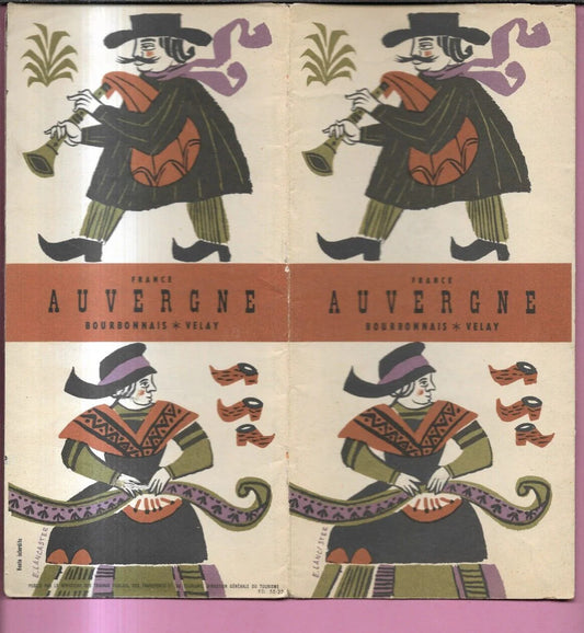 1955 BROCHURE TURISTICA FRANCE AUVERGNE BOUBONNAIS VELAY CARTA, FOTO, ILLUSTRA