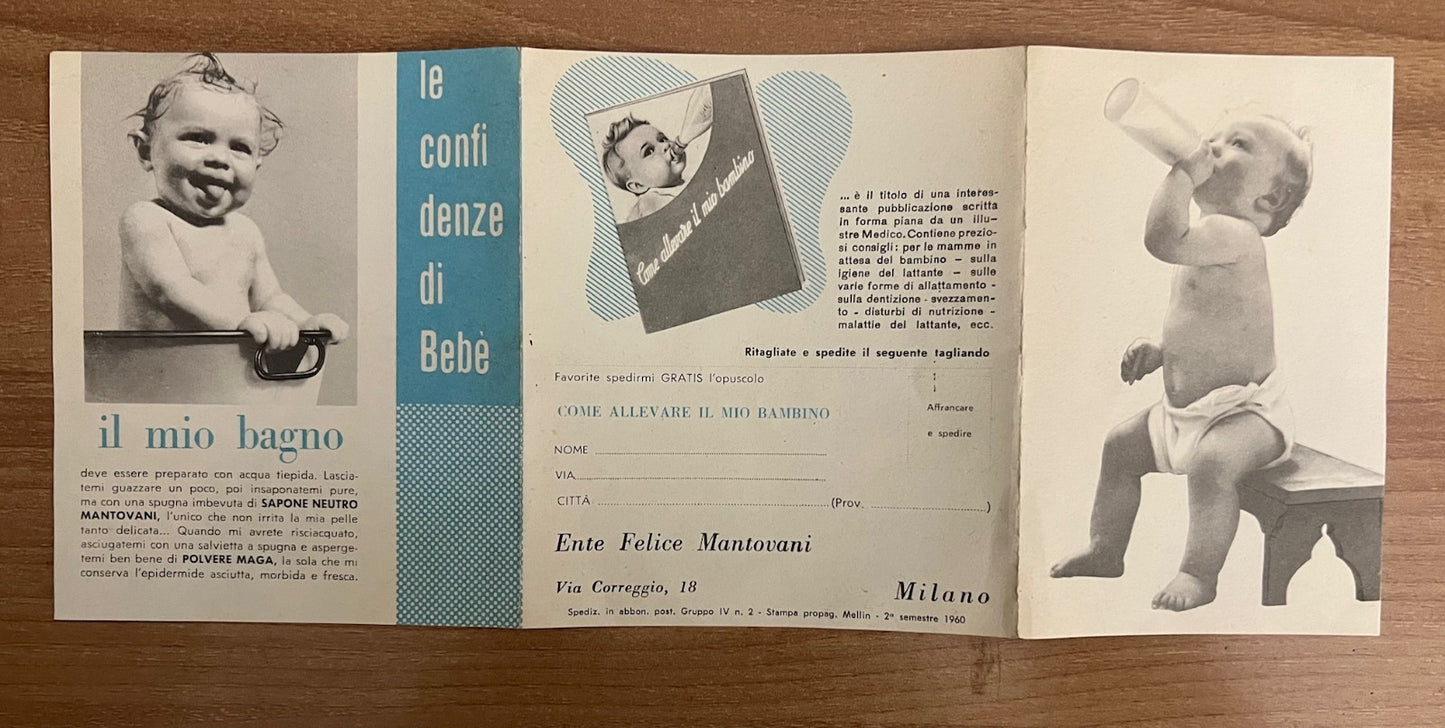 PUBBLICITARIO 1960 MANTOVANI , MELLIN PRODOTTI PER BEBE'