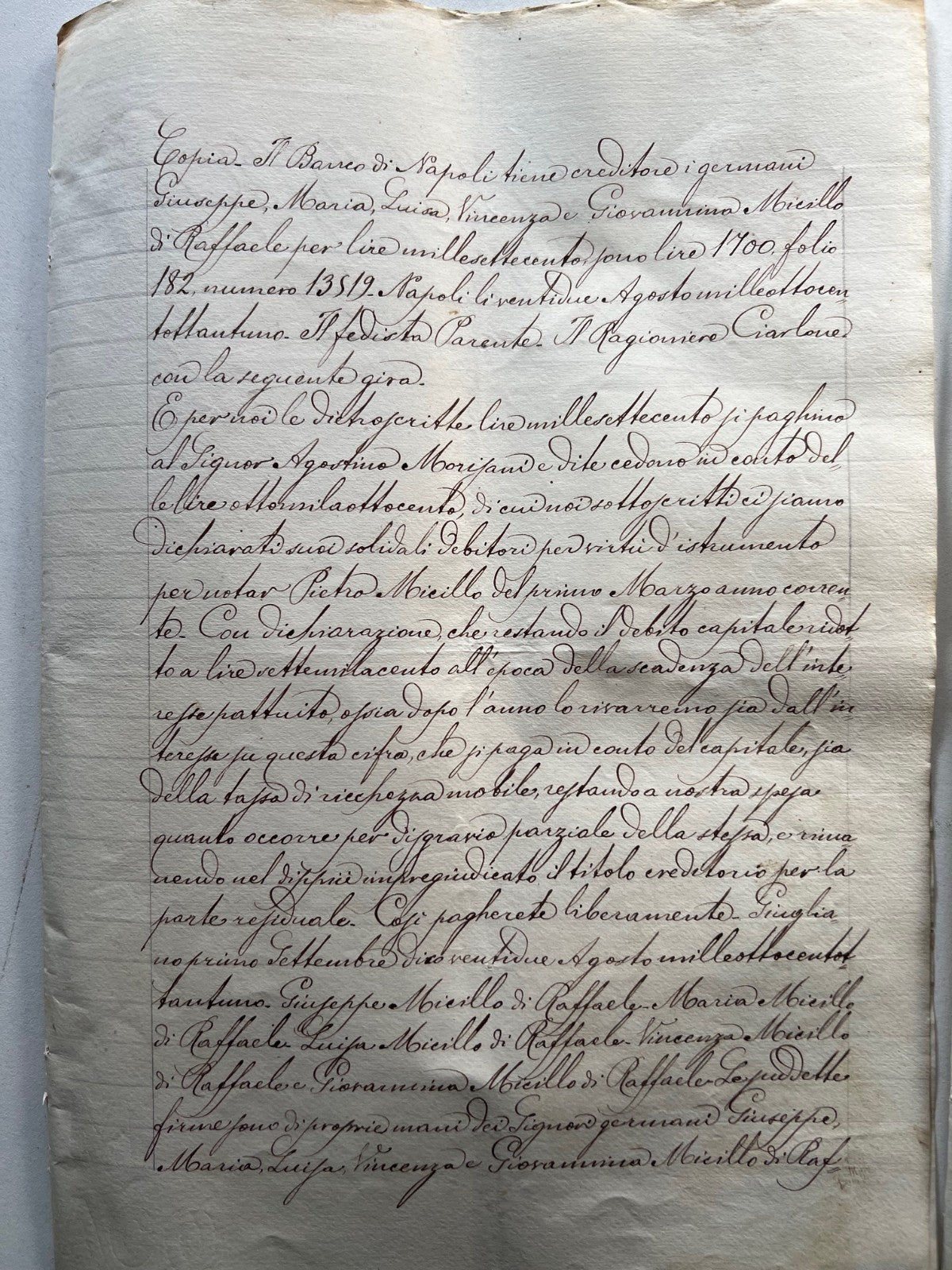 Banco di Napoli Fede di credito 1881 , 2 Manoscritti Giugliano