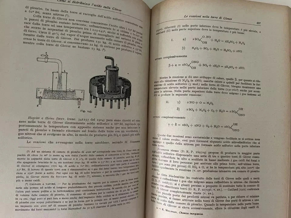 ETTORE MOLINARI CHIMICA INORGANICA PARTE I HOEPLI 1924 QUINTA EDIZIONE AMPLIATA