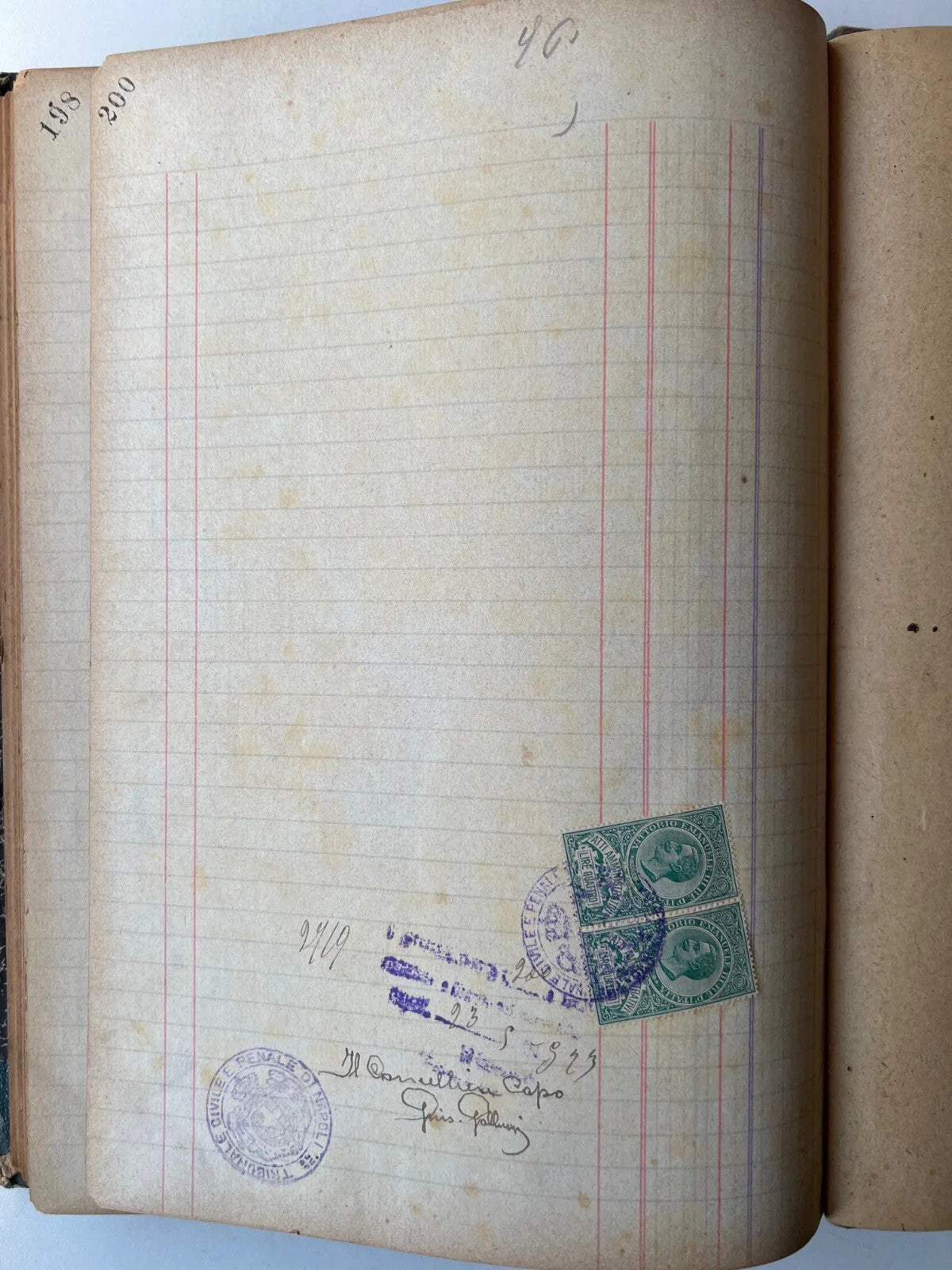 NAPOLI 1923 GIORNALE DI CASSA E. LEOFORTE GUANTI BOLLI VIDIMATO, 200 PAGINE