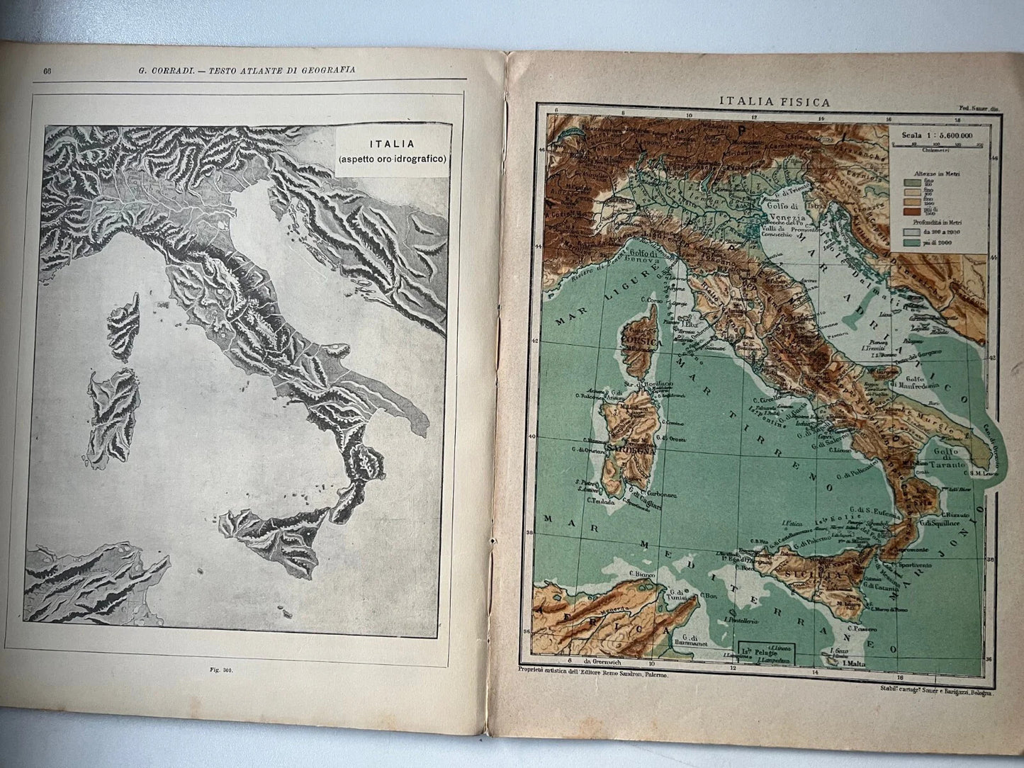 G. CORRADI TESTO ATLANTE DI GEOGRAFIA VOLUME PRIMO REMO SANDRON 1911 F. NONNI