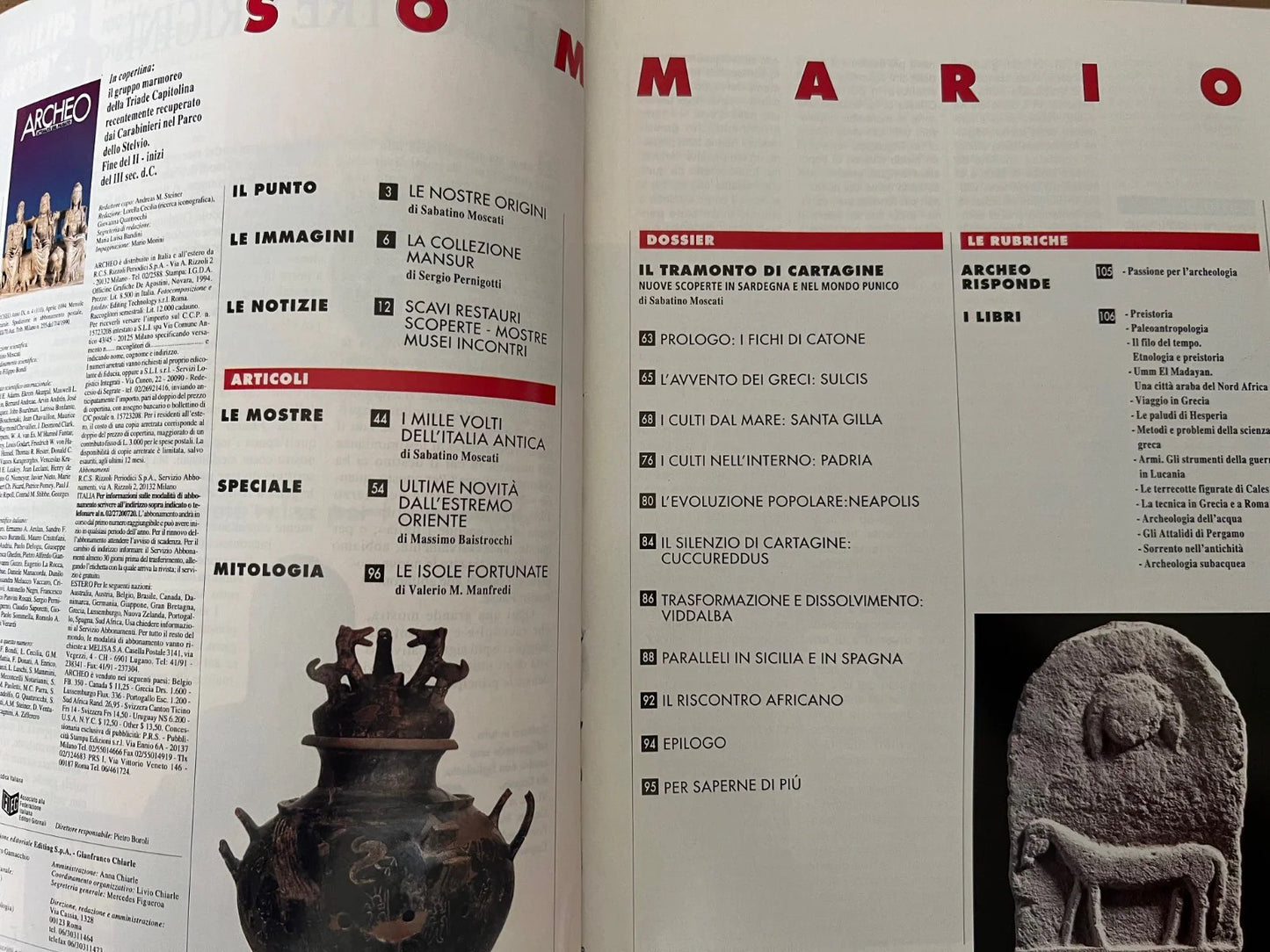 IL TRAMONTO DI CARTAGINE ARCHEO ANNO IX NUMERO 4 ( 110 ) DE AGOSTINI 1994
