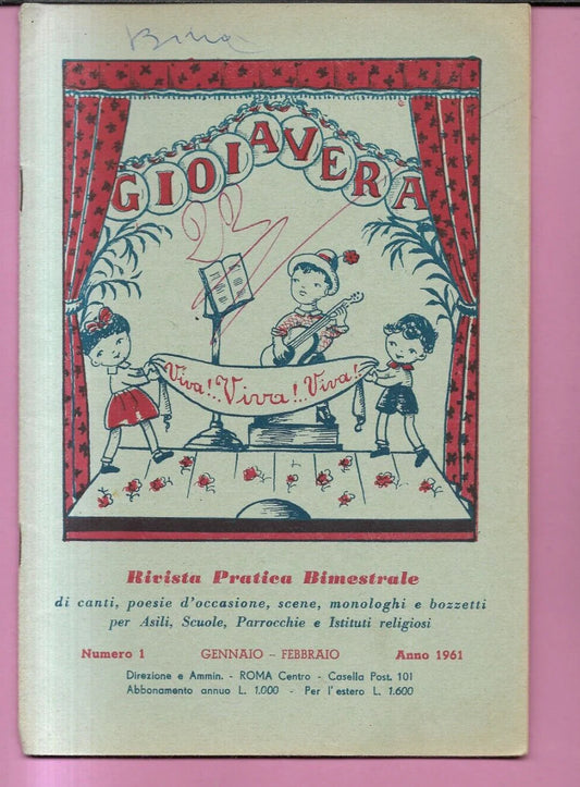 GIOIA VERA N. 1 ANNO 1961 CANTI, POESIE , SCENE, SCUOLA PARROCCHIE ASILI BAMBINI