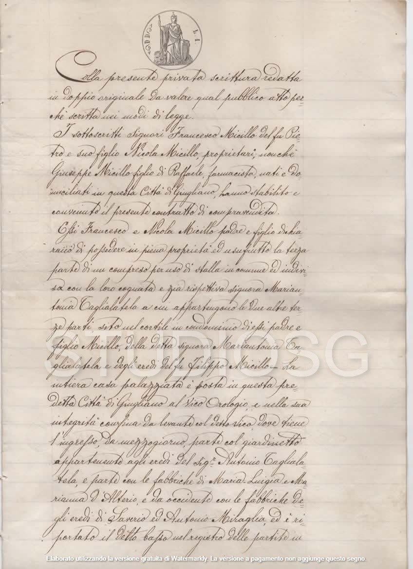 MANOSCRITTO 1879 GIUGLIANO IN CAMPANIA NAPOLI ATTO DI VENDITA FABBRICATO