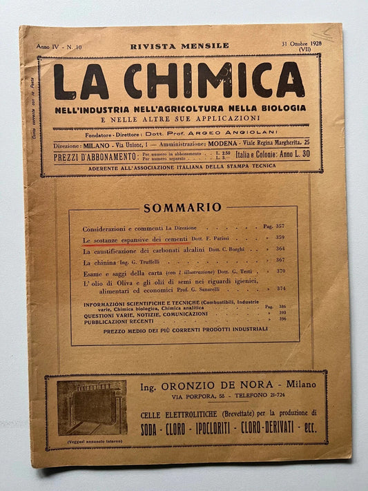 RIVISTA LA CHIMICA NELL'INDUSTRIA NELL' AGRICOLTURA NELLA BIOLOGIA 1928 N. 10