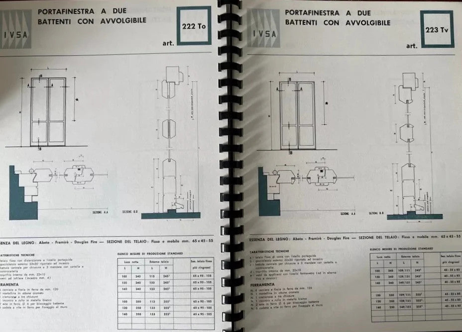 CATALOGO SERRAMENTI IN LEGNO IVSA ANNI ’60 GIO PONTI, GARDELLA VENETA SERRAMENTI