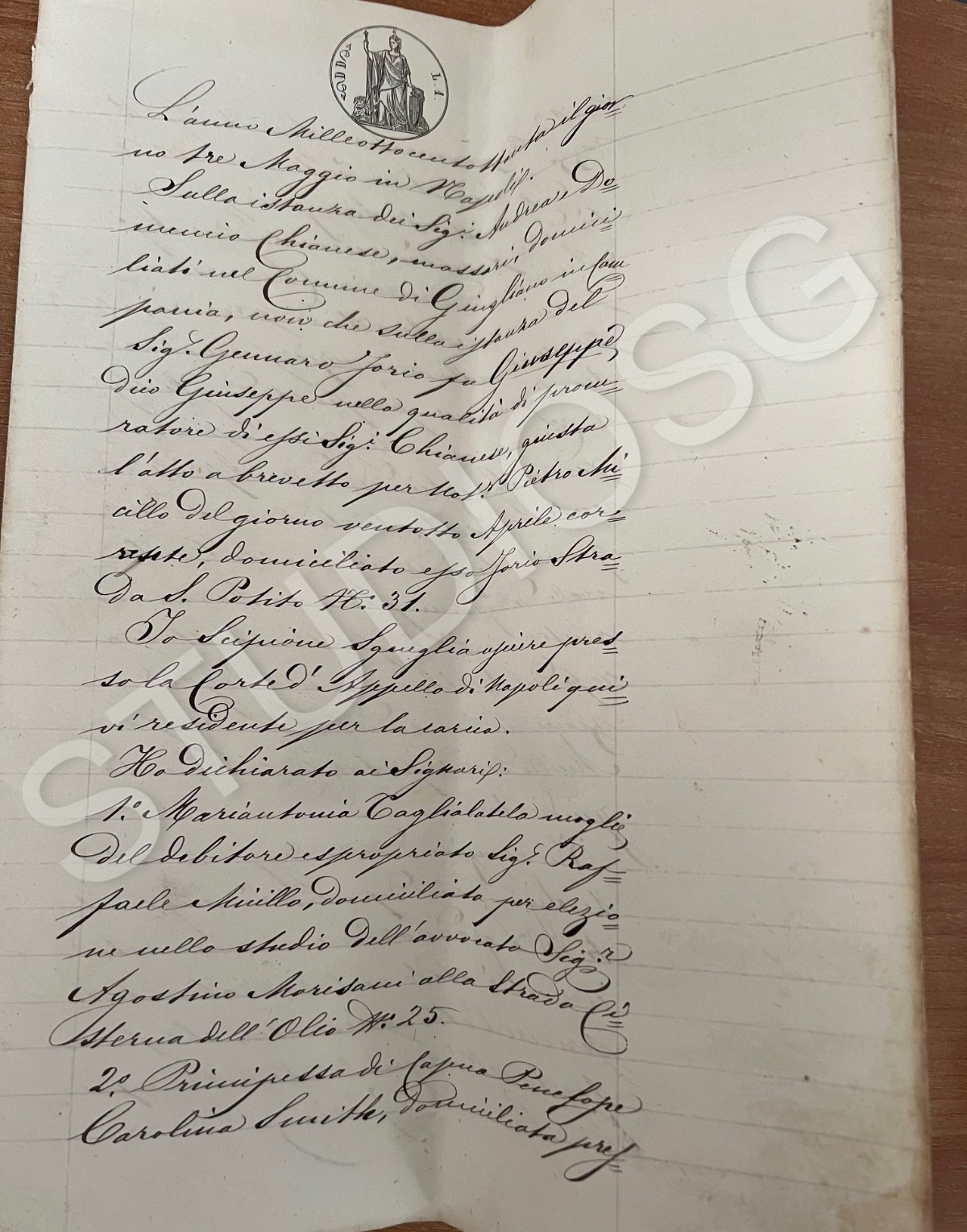 MANOSCRITTO NAPOLI 1881 PRINCIPESSA DI CAPUA PENELOPE CAROLINA SMITH BORBONE