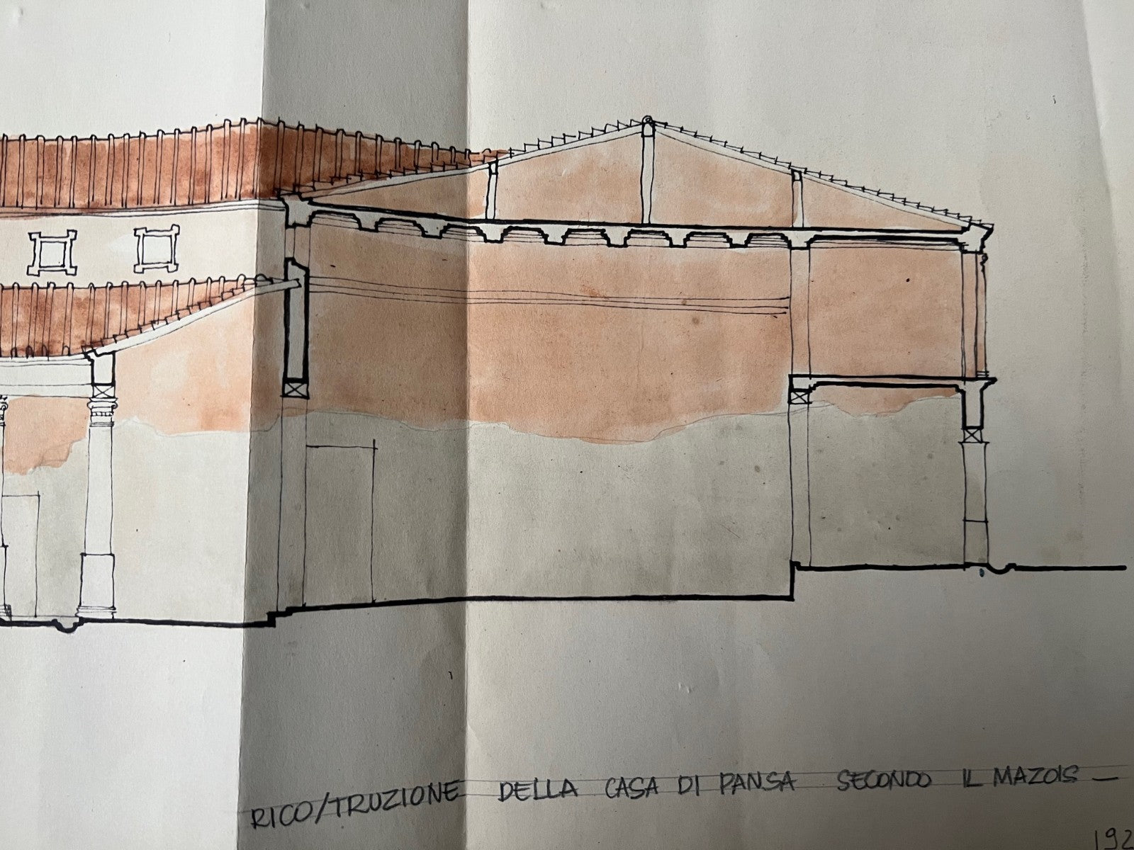 CHINA ED ACQUERELLO 1923 POMPEI RUINS RICOSTRUZIONE DELLA CASA DI PANSA MAZOIS