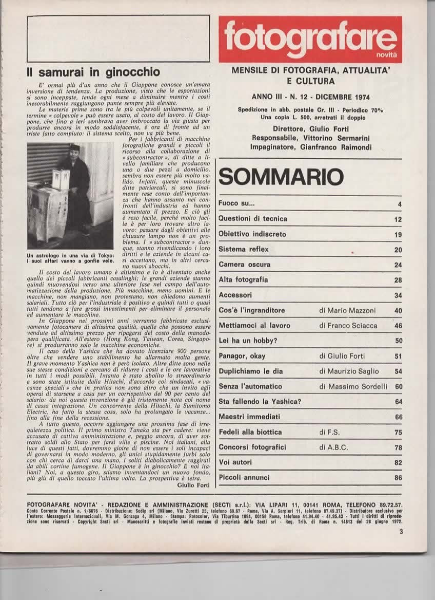 RIVISTA FOTOGRAFARE ANNO III N 12 DICEMBRE 1974 - 9 MAESTRI POLAROID