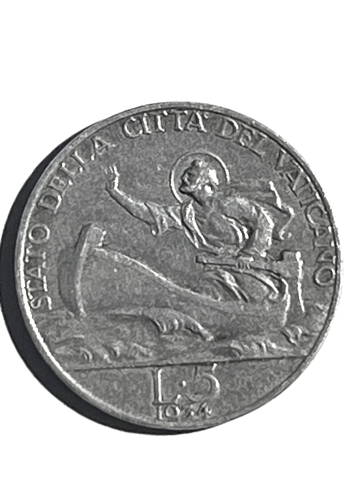 1934 5 Lire Argento Vaticano "Pio XI - San Pietro in barca. stato Pontificio