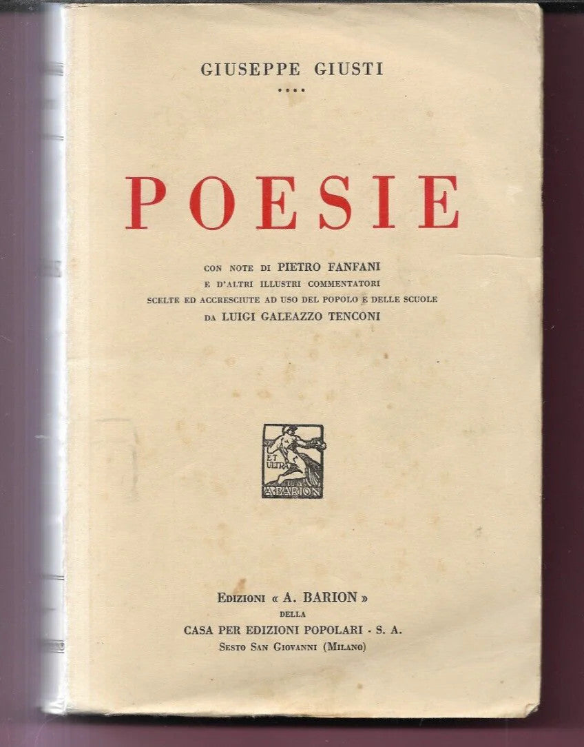 GIUSEPPE GIUSTI POESIE 1933 EDIZIONI BARION NOTE DI PIETRO FANFANI