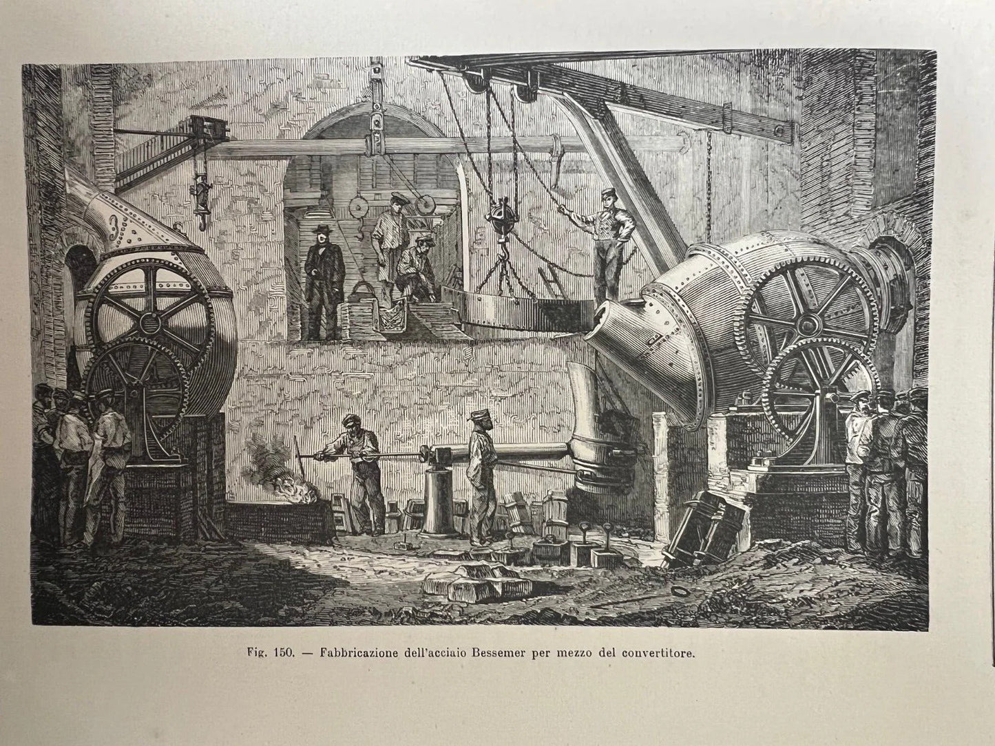 STAMPA 1886 FABBRICAZIONE DELL'ACCIAIO BESSEMER PER MEZZO DEL CONVERTITORE