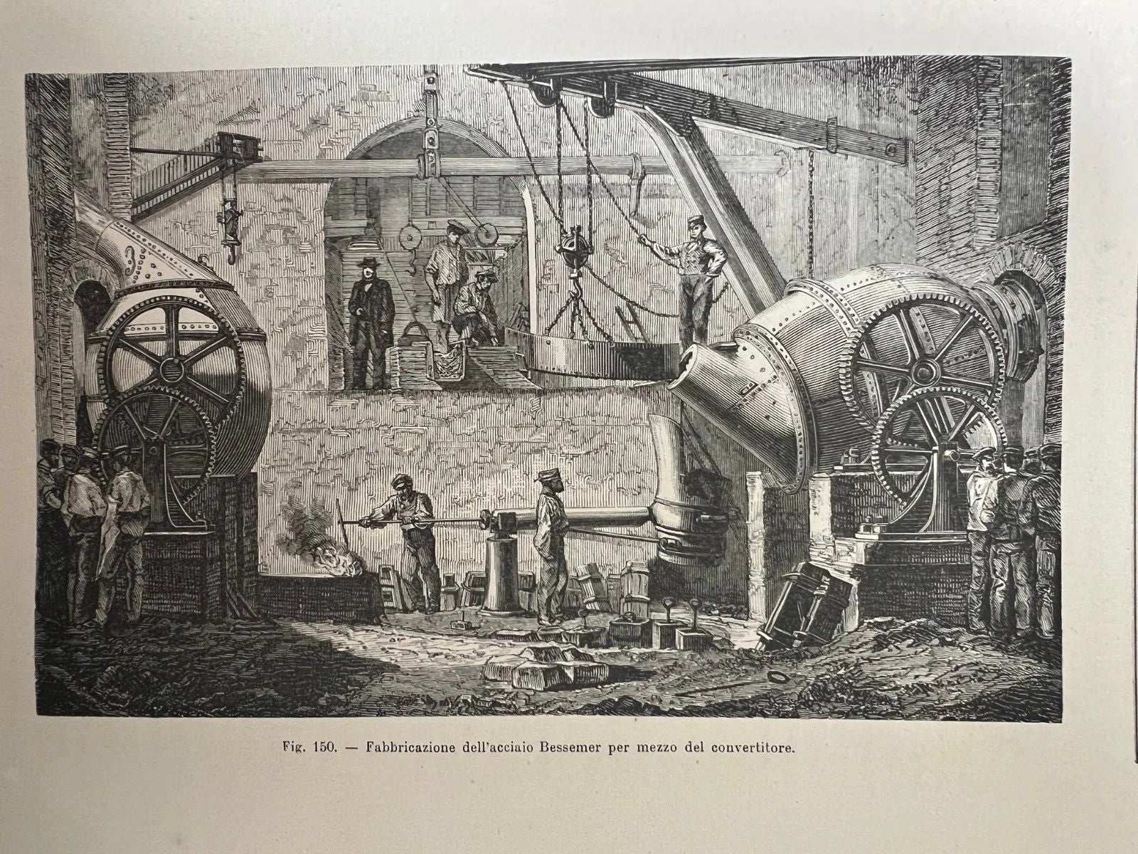 STAMPA 1886 FABBRICAZIONE DELL'ACCIAIO BESSEMER PER MEZZO DEL CONVERTITORE