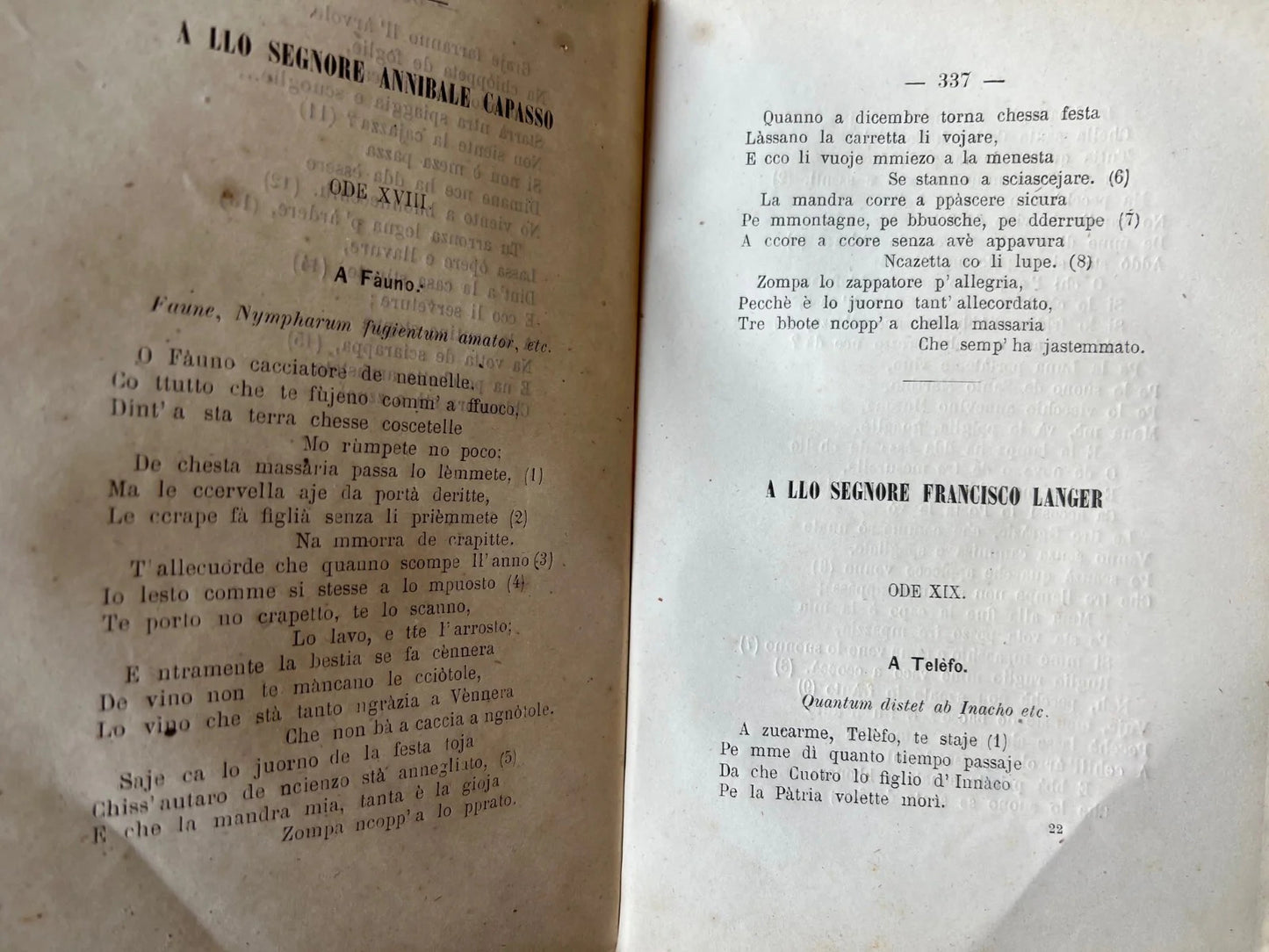 1870 NAPOLI G. QUATTROMANE LE ODI DI ORAZIO IN DIALETTO NAPOLETANO PRIMA EDIZION