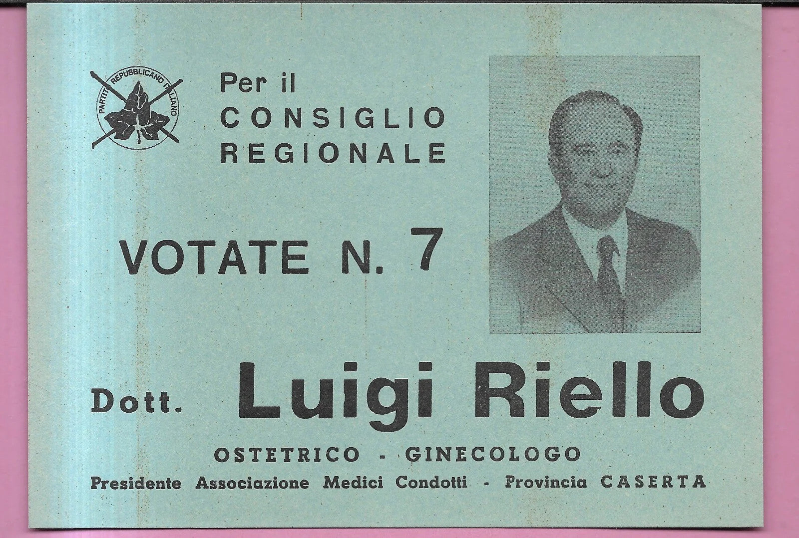 VOLANTINO ELETTORALE PARTITO REPUBBLICANO ITALIANO LUIGI RIELLO REGIONALI 1971
