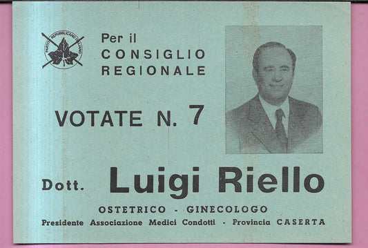 VOLANTINO ELETTORALE PARTITO REPUBBLICANO ITALIANO LUIGI RIELLO REGIONALI 1971