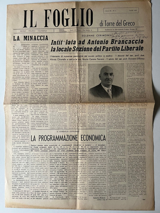IL FOGLIO DI TORRE DEL GRECO MENSILE POLITICO CULTURALE 1967 APRILE