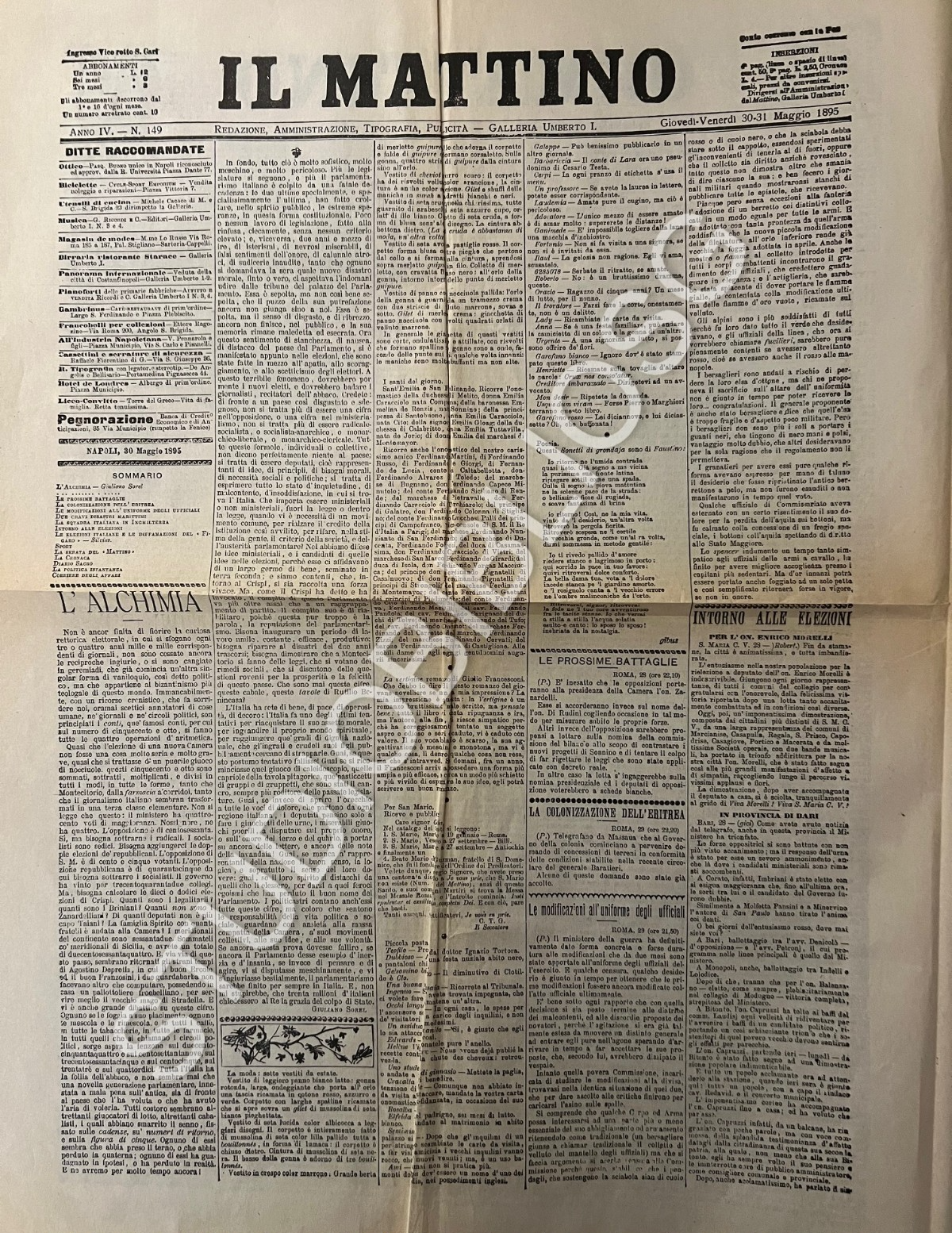 CORRIERE DI NAPOLI - IL MATTINO 1891 - 1901 , 8 PRIME PAGINE MATILDE SERAO GIBUS