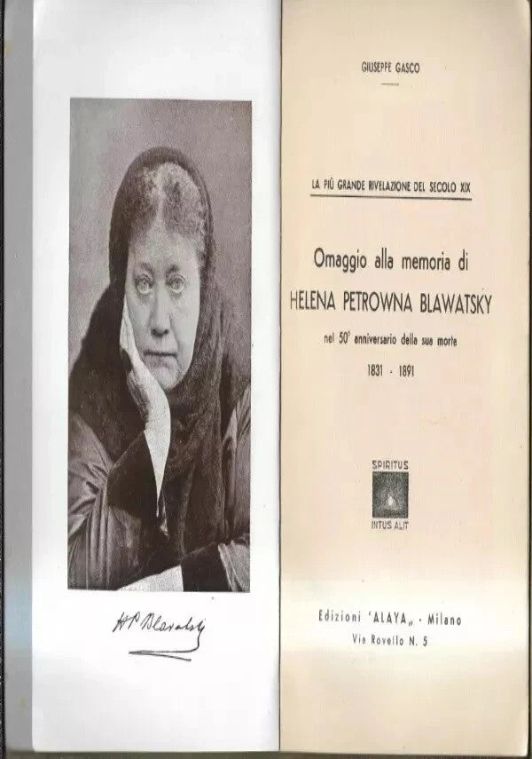 OMAGGIO ALLA MEMORIA DI HELENA PETROWNA BLAWATSKY TEOSOFIA ESOTERISMO OCCULTISMO