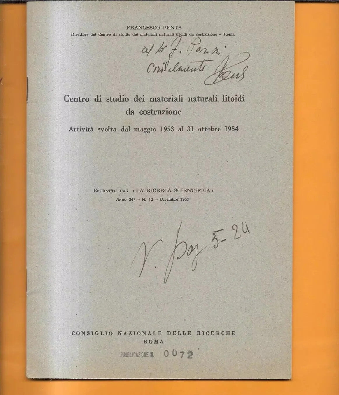 GEOLOGIA FRANCESCO PENTA CENTRO DI STUDIO DEI MATERIALI NATURALI LIDOIDI 1954