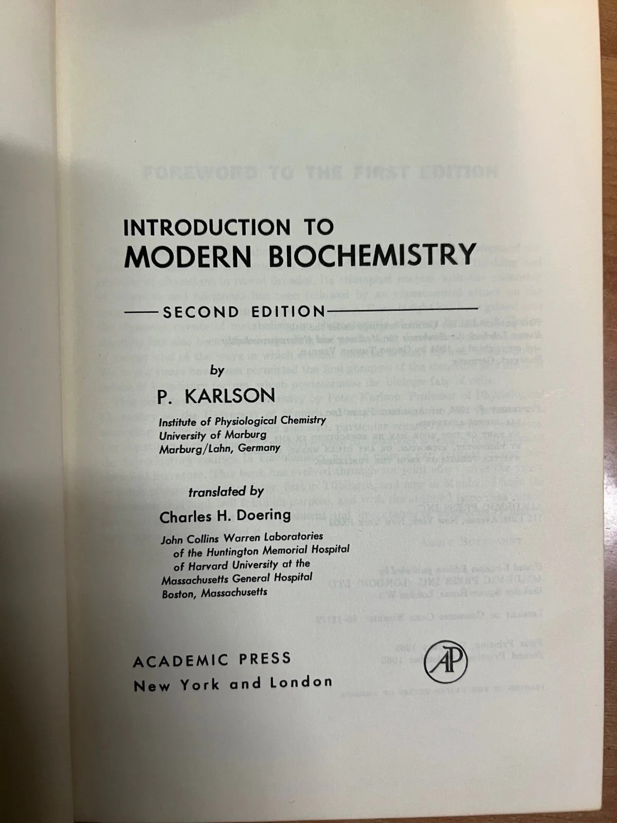 INTRODUCTION TO MODERN BIOCHEMISTRY P. Karlson, 1965