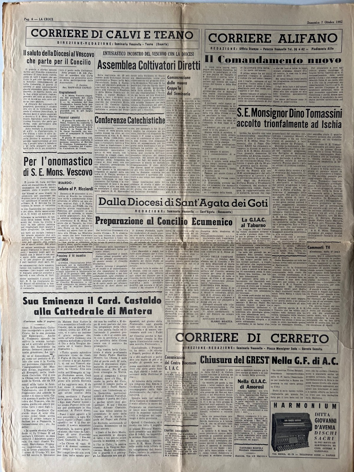 LA CROCE SETTIMANALE POLITICO CATTOLICO 1962 MADONNA I POMPEI BARTOLO LONGO