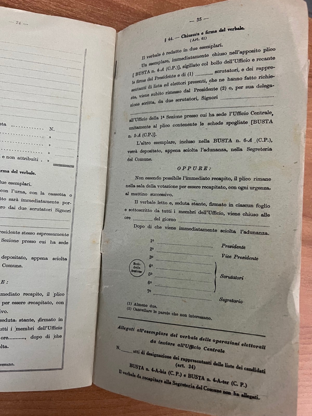 1952 ELEZIONI AMMINISTRATIVE MINISTERO DELL'INTERNO 2 OPUSCOLI ISTRUZIONI ELETT