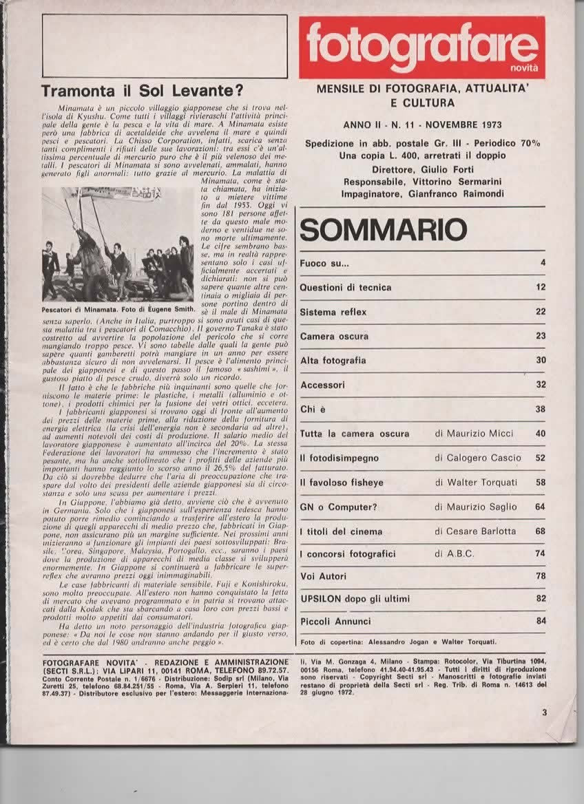 RIVISTA FOTOGRAFARE ANNO II N 11 NOVEMBRE 1973 - TUTTA LA CAMERA OSCURA