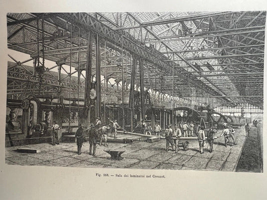 STAMPA 1886 SALA DEI LAMINATOI NEL CREUZOT ( LE CREUSOT) FRANCIA