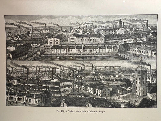 STAMPA 1886 VEDUTA TOTALE DELLO STABILIMENTO KRUPP , ACCIAIO, GERMANIA