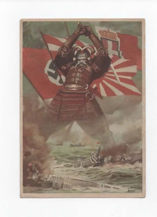 BOCCASILE, GINO (Illustratore) - PROPAGANDA DI GUERRA ASSE ROMA-TOKYO - BERLINO (1942) TIMBRO OVALE BATTAGLIONE SAN MARCO