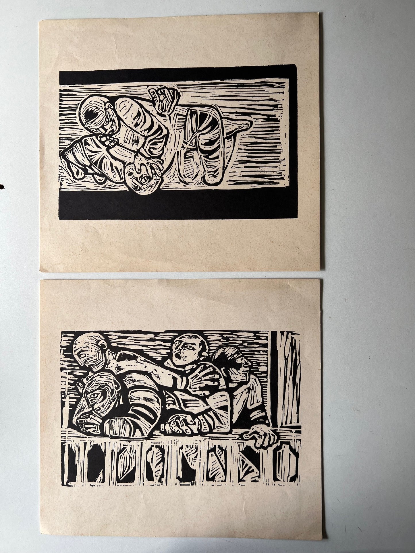 Art Diptych: Pair of Original Woodcuts (1920-1940) – Masterpieces of European Expressionist Graphic Art