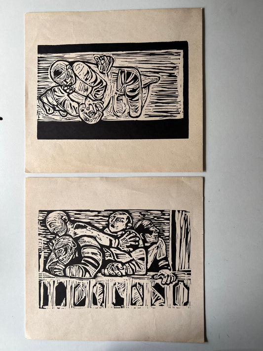 Art Diptych: Pair of Original Woodcuts (1920-1940) – Masterpieces of European Expressionist Graphic Art