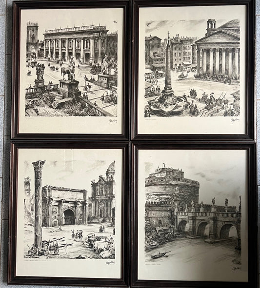 Apolloni Livio (1904 - 1967) 4 Vedute classiche di Roma con cornici cm 50 x 43