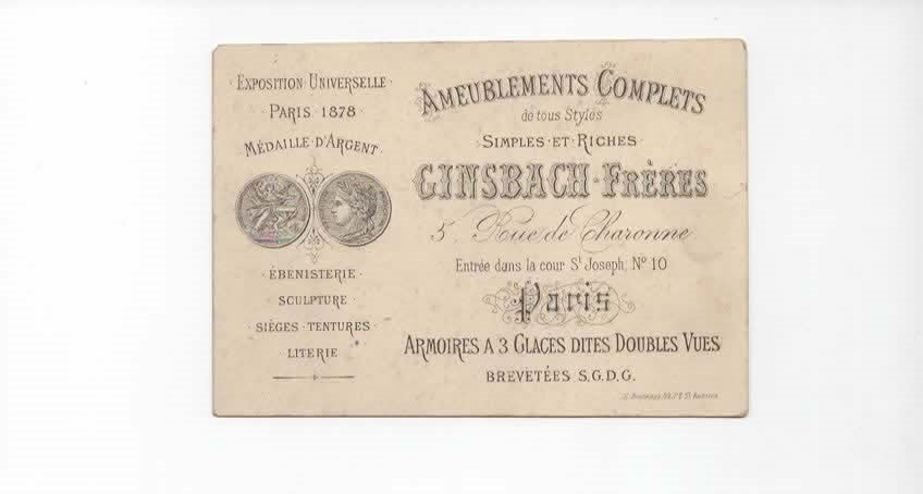 Raro Cartoncino Pubblicitario "Ginsbach Frères" – Parigi 1878 – Medaglia d'Argento all'Esposizione Universale