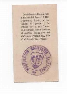 Raro Santino con Reliquia "Ex Capsa Sepulc." di San Domenico Savio – Litografia Doyen, Torino – Primi '900