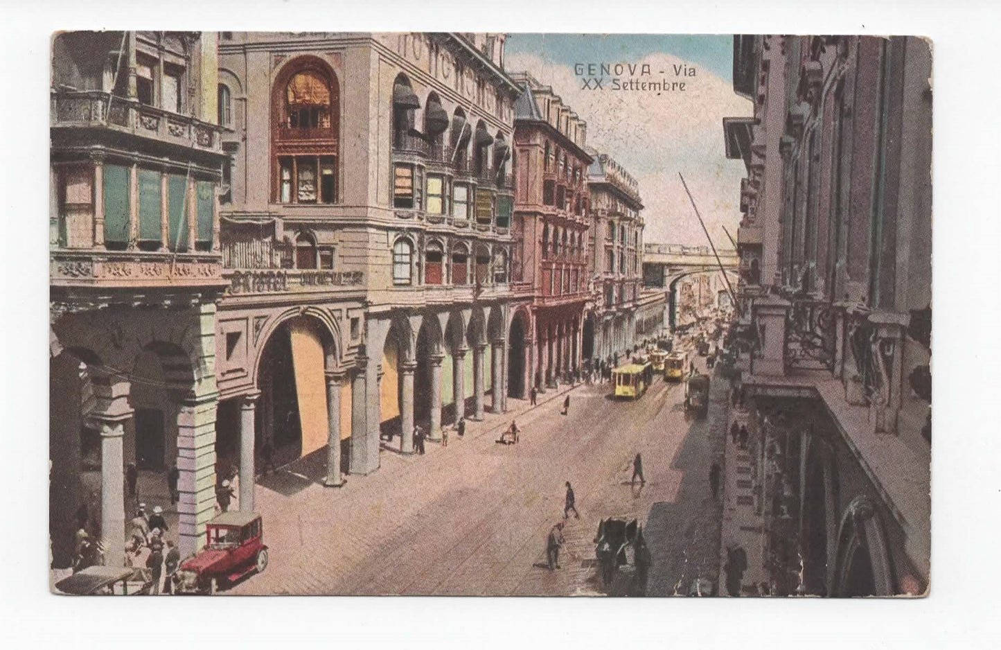 GENOVA - Via XX Settembre Animata - Tram e Auto d'epoca - 1922 - per Napoli