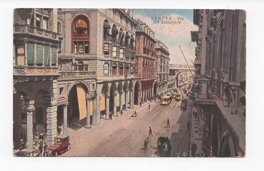 GENOVA - Via XX Settembre Animata - Tram e Auto d'epoca - 1922 - per Napoli