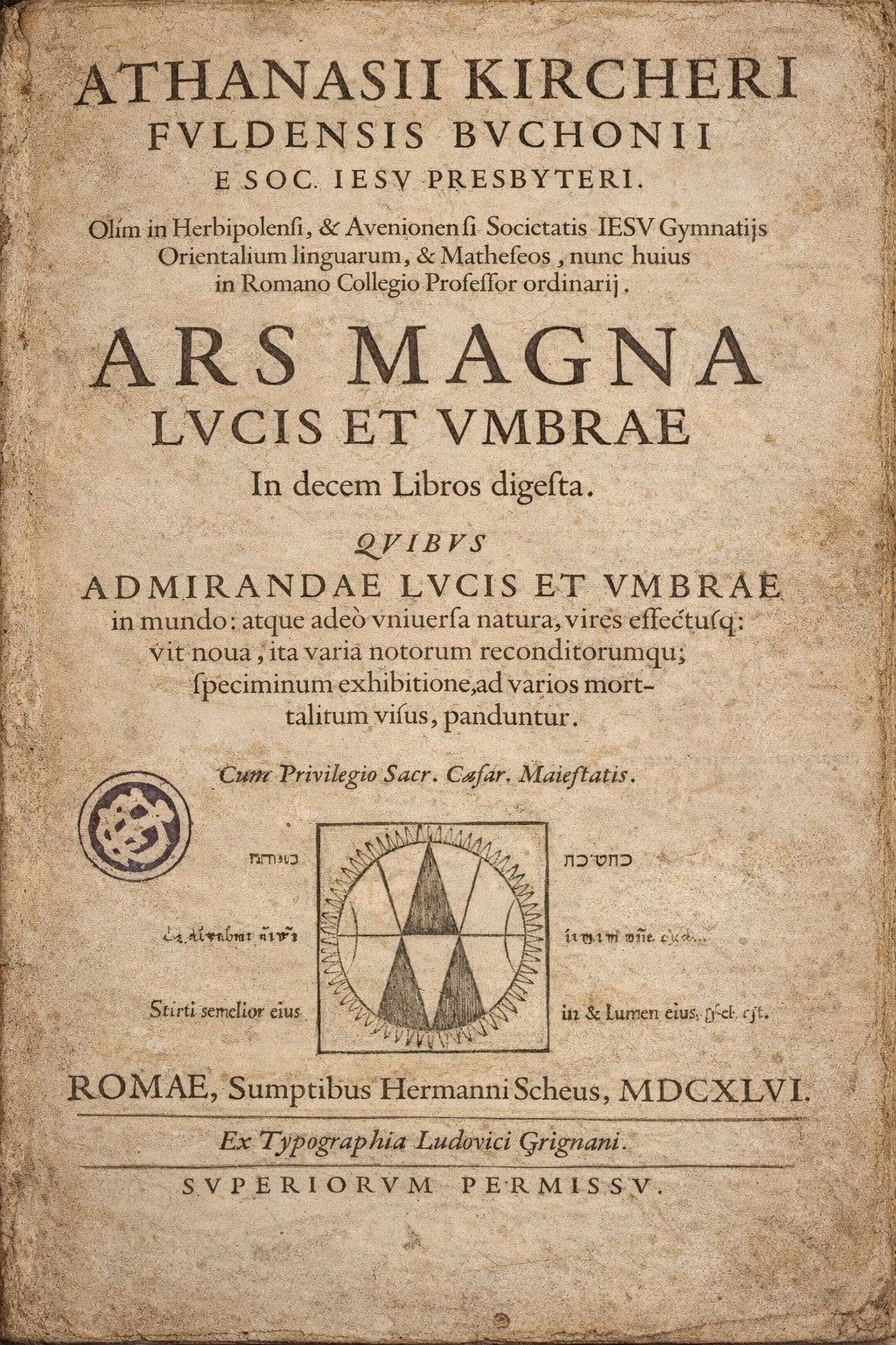 Athanasius Kircher – Ars Magna Lucis et Umbrae (Roma, 1646)